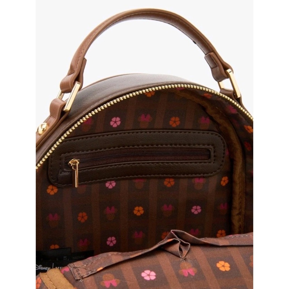 NWT Disney Minnie Mouse Velvet Floral Interchangeable Ears Backpack & WALLET SET - Picture 5 of 11